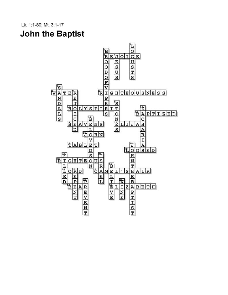 John the Baptist Crossword 1 Solution